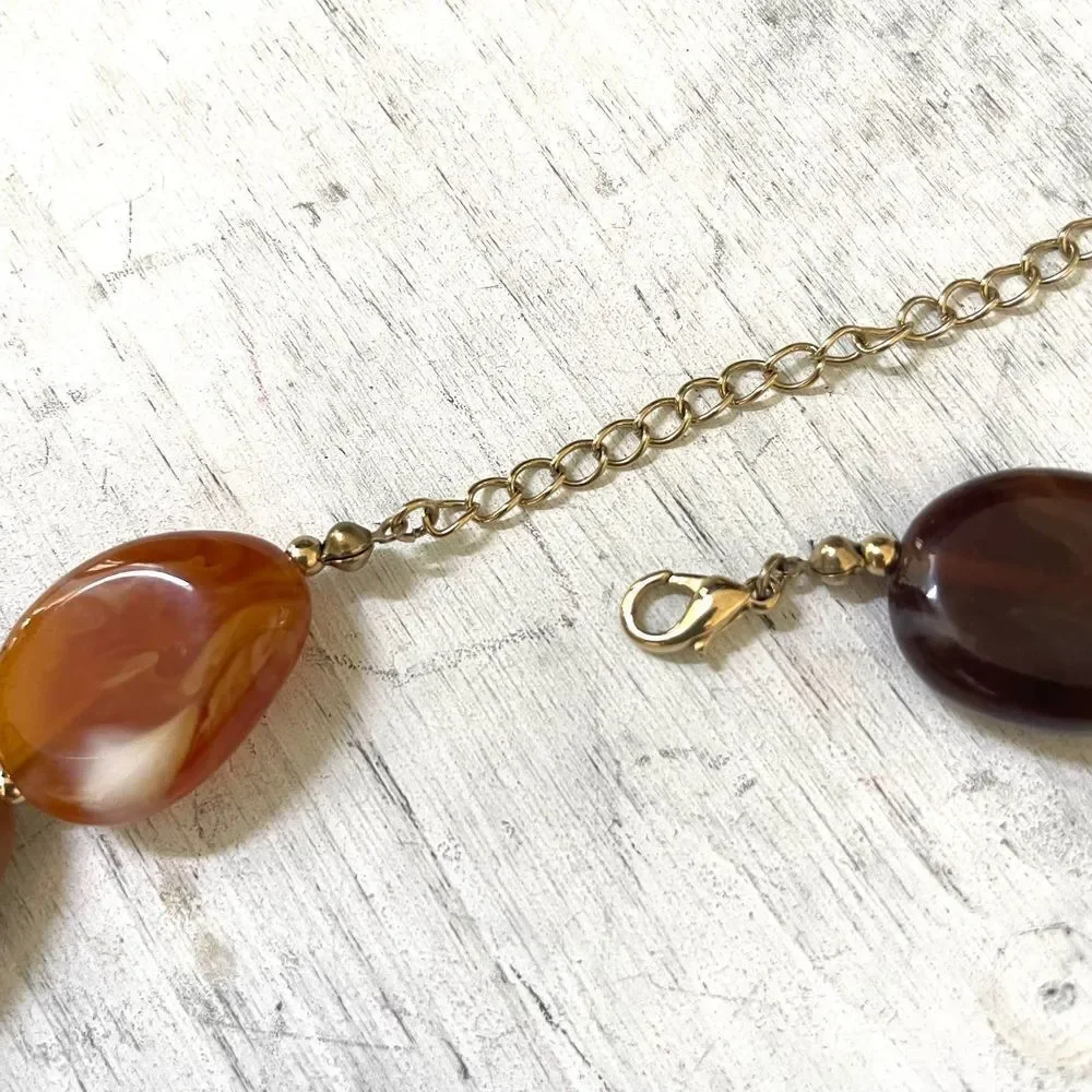 Brown yellow orange large beaded statement necklace